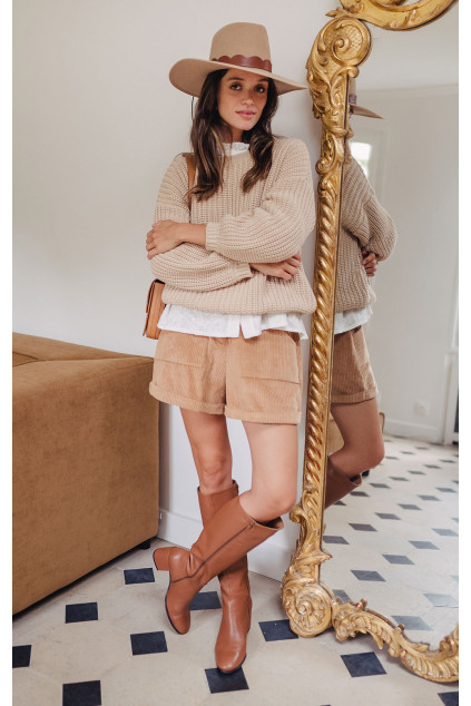 SHORT JONAS VELOURS BRUN