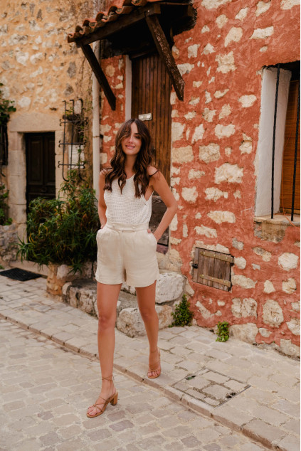 SHORT LEO LIN VISCOSE BEIGE