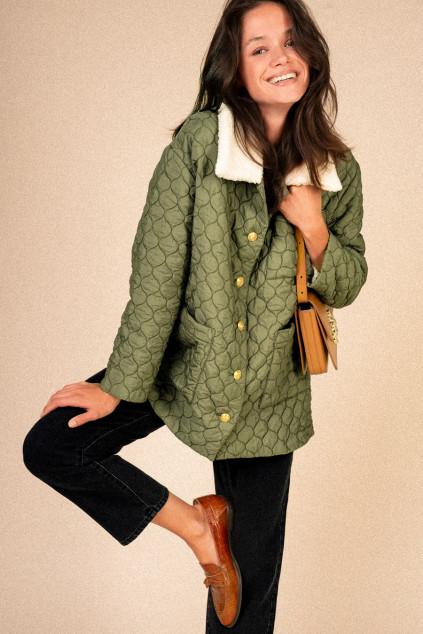 KHAKI QUILTED PUFFY JACKET