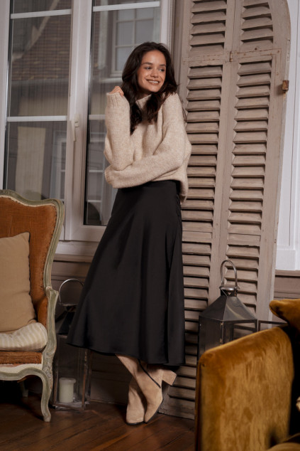 BLACK SATIN PINK SKIRT