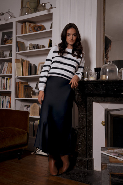 NAVY SATIN PINK SKIRT