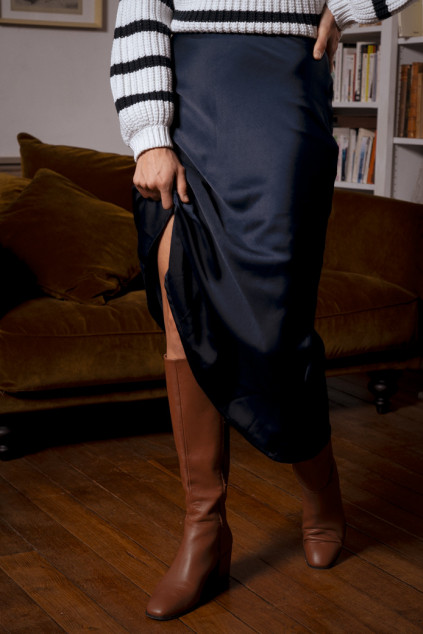 NAVY SATIN PINK SKIRT