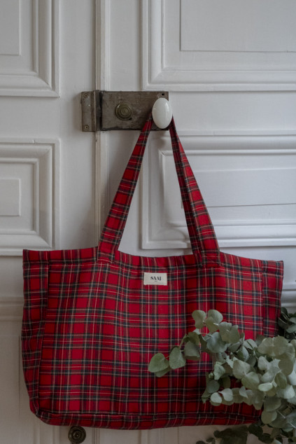 RED TARTAN ARISTIDE TOTE BAG