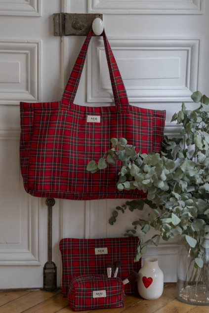 RED TARTAN ARISTIDE TOTE BAG