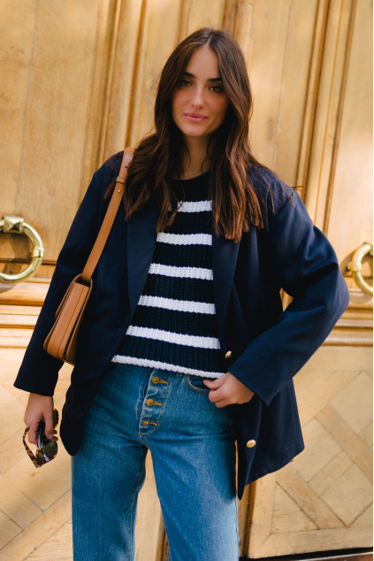 PULL CISTE MARINE ECRU