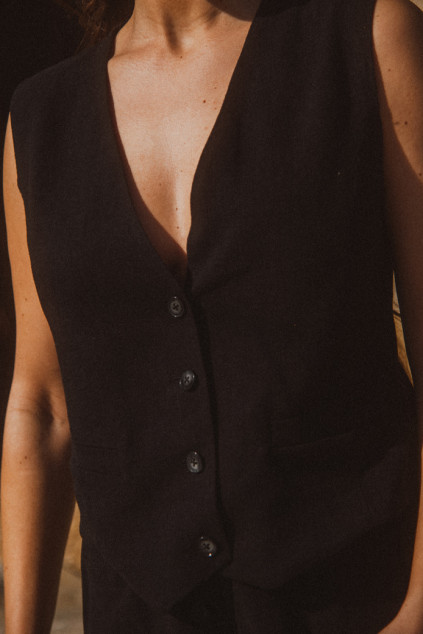 GILET MARCEL LIN VISCOSE NOIR