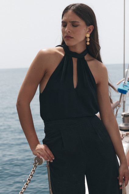 TOP EVELYNE LIN BLACK VISCOSE