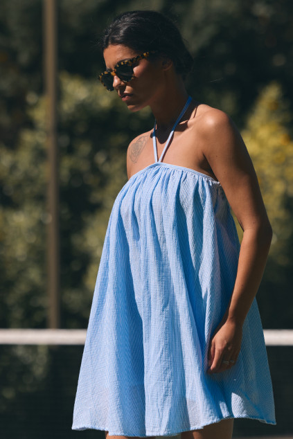 DRESS NANETTE FAUX SOLID AZURE