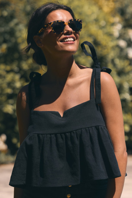 TOP RIVIERA BLACK LINEN
