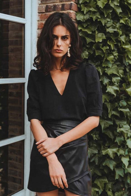POLY BLACK FAUX LEATHER SKIRT