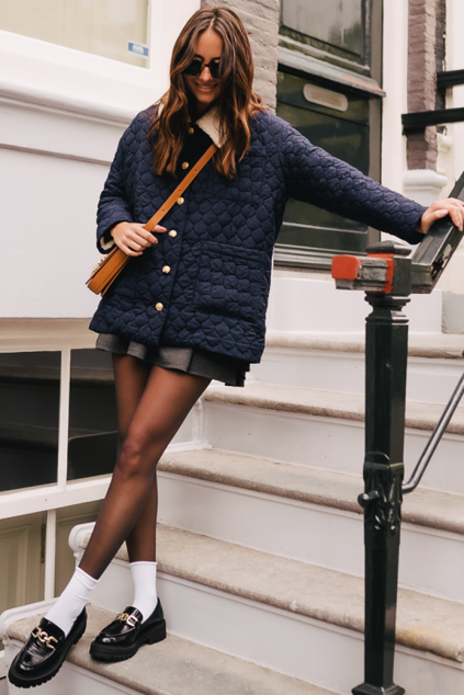 Navy Quilted Down Jacket