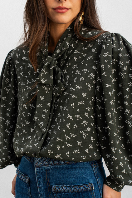 KHAKI PRINTED WOVEN BLOUSE
