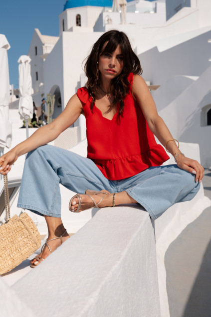 RED SATIN CREPE BLOUSE
