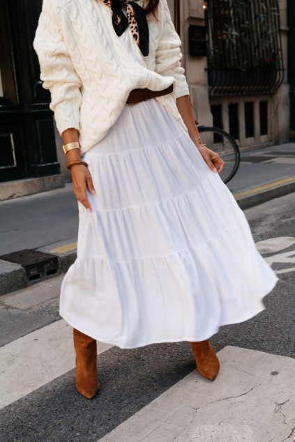 JUPE JASMINA LIN VISCOSE BLANC