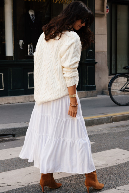 JUPE JASMINA LIN VISCOSE BLANC