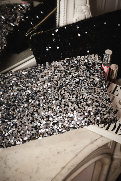 ANISSA SILVER SEQUIN POUCH