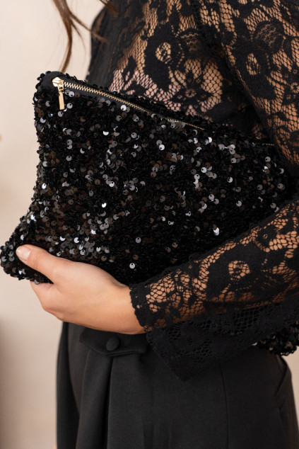 ANISSA PAILLETTE CLUTCH BLACK