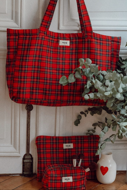 RED TARTAN ARISTIDE TOTE BAG