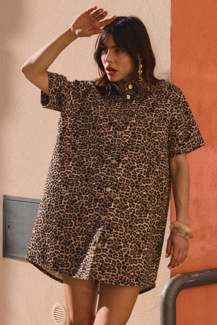 ROBE WALTER DENIM LEOPARD
