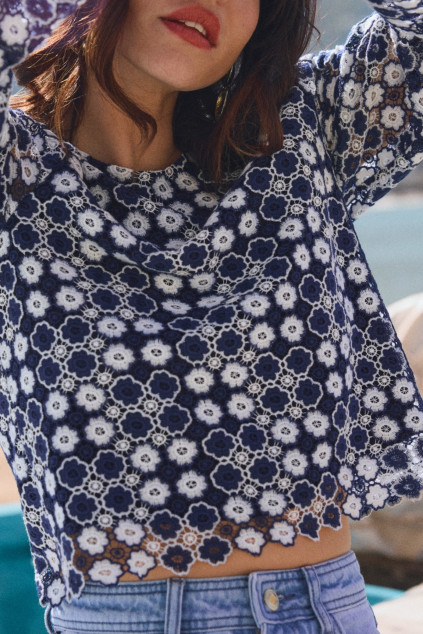 BLOUSE BLOSSOM GUIPURE MARINE