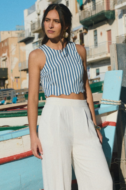 TOP BOXY RAYURE BLEU