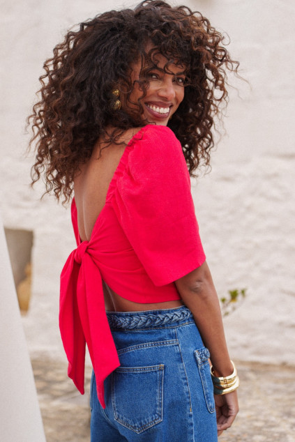 CASSIE LINEN BLOUSE RED