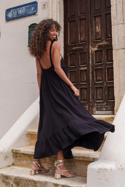 BLACK LINEN RAMI DRESS