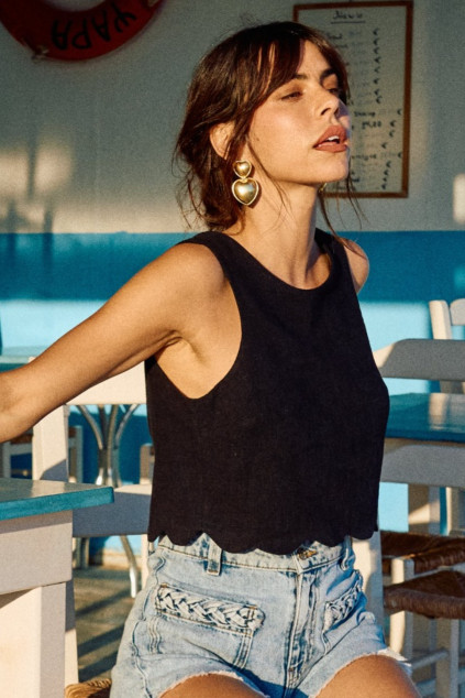 TOP BOXY BLACK LINEN