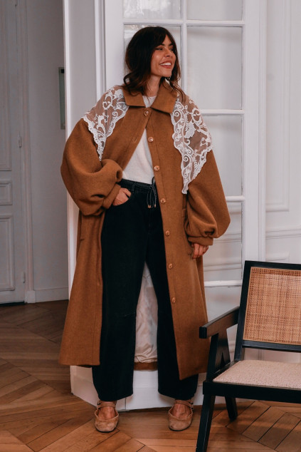MANTEAU MATEO LAINE CAMEL