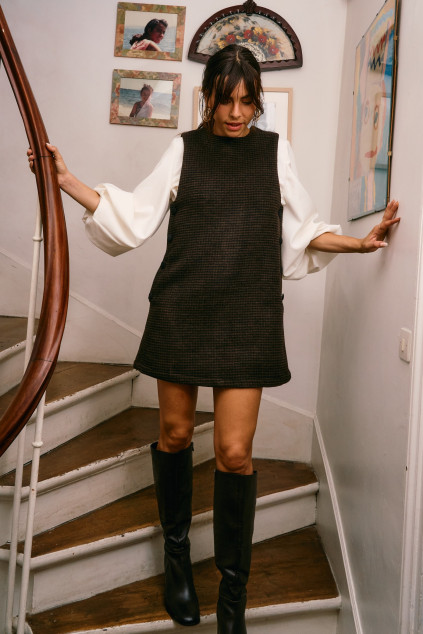 CHOCOLATE CHECKED DRESS